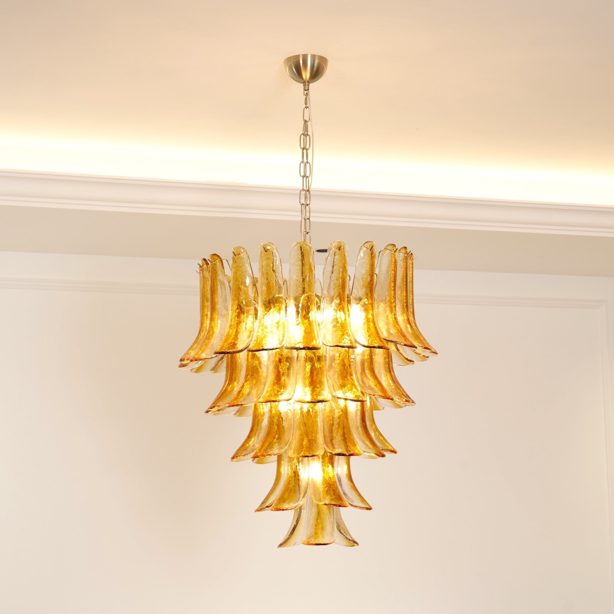 Aurora Chandelier Amber Lily Murano Glass Layered Centerpiece-Neutral Decor