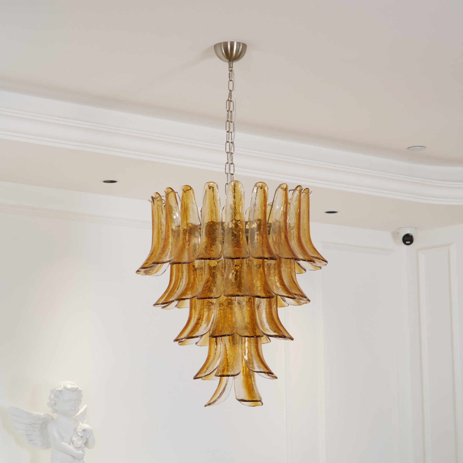 Aurora Chandelier Amber Lily Murano Glass Layered Centerpiece-Neutral Decor