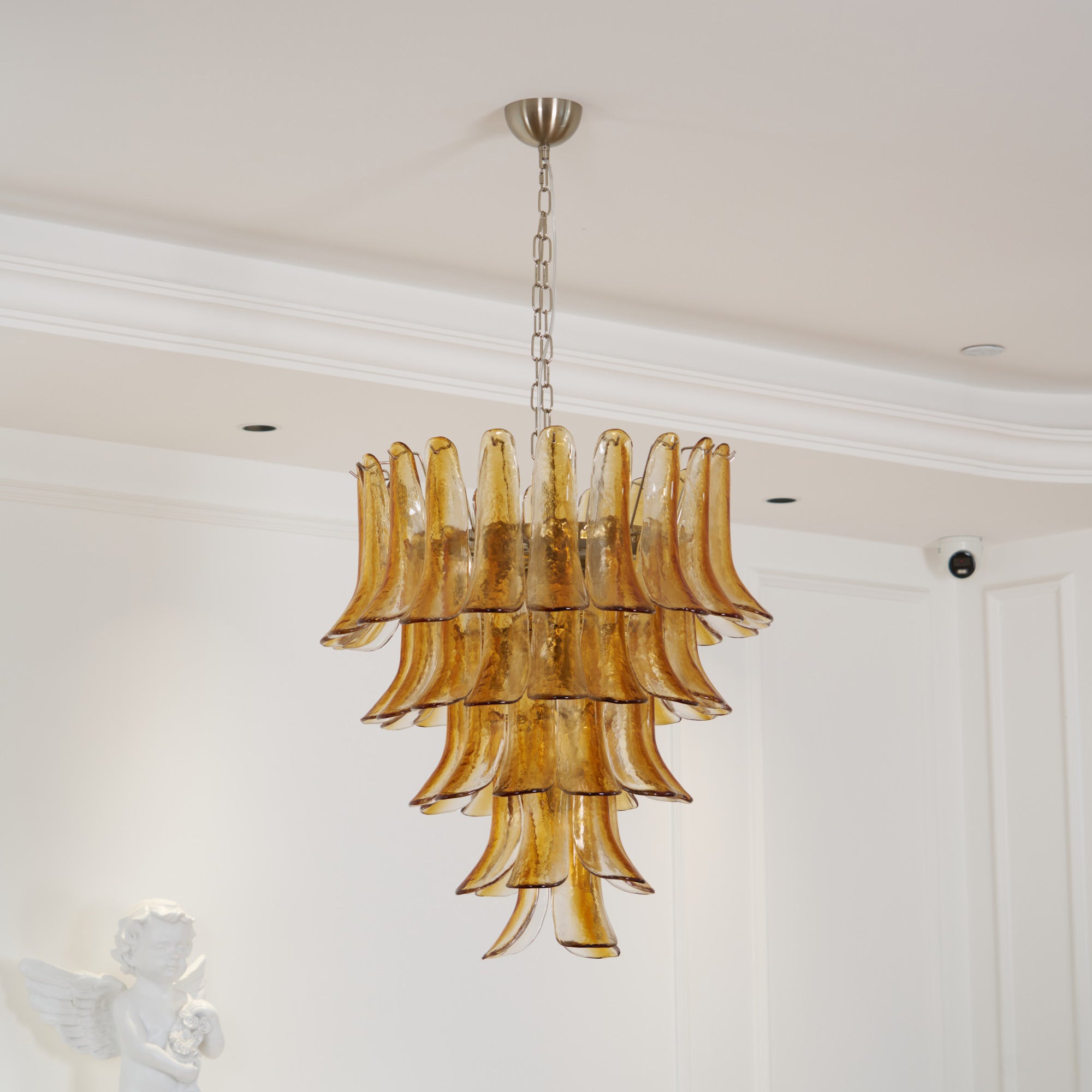 Aurora Chandelier Amber Lily Murano Glass Layered Centerpiece-Neutral Decor