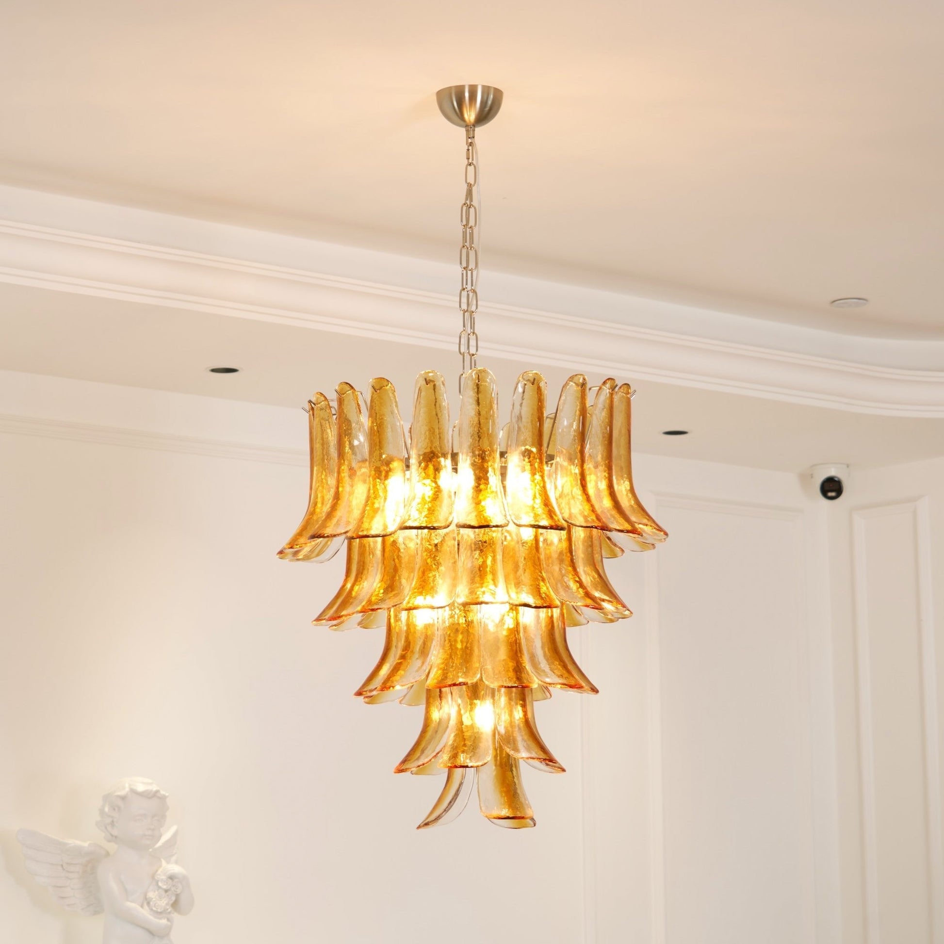 Aurora Chandelier Amber Lily Murano Glass Layered Centerpiece-Neutral Decor