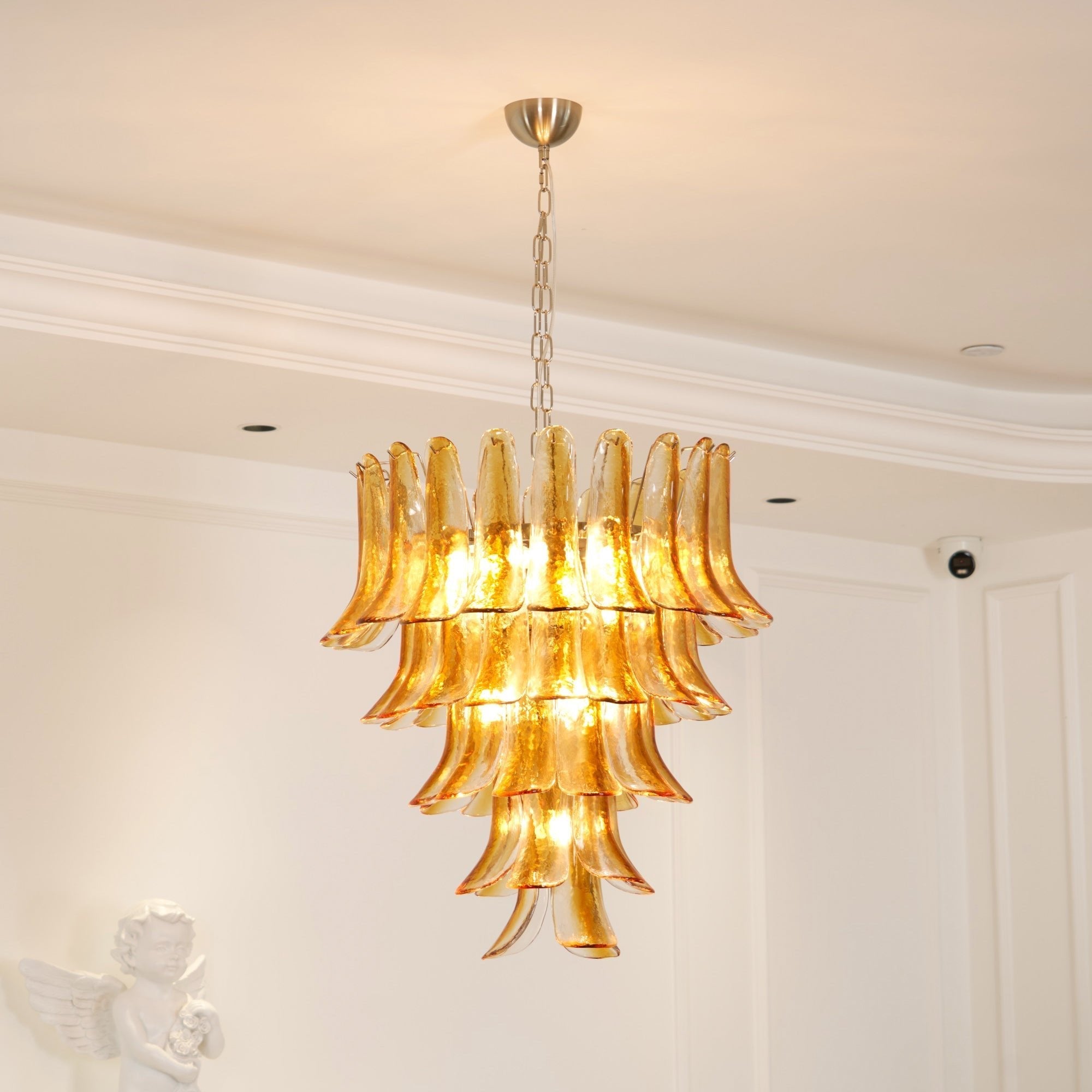 Aurora Chandelier Amber Lily Murano Glass Layered Centerpiece-Neutral Decor