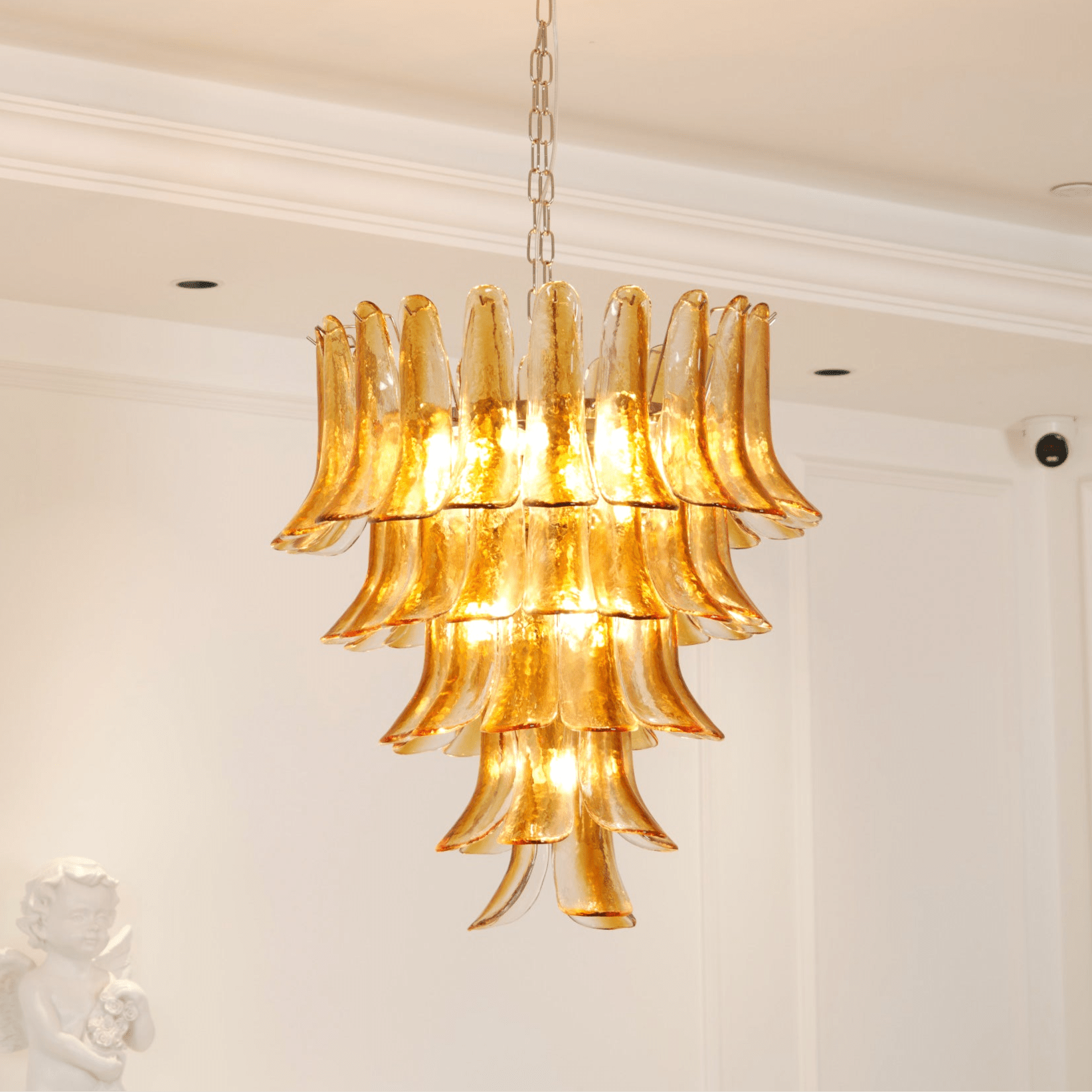 Aurora Chandelier Amber Lily Murano Glass Layered Centerpiece-Neutral Decor