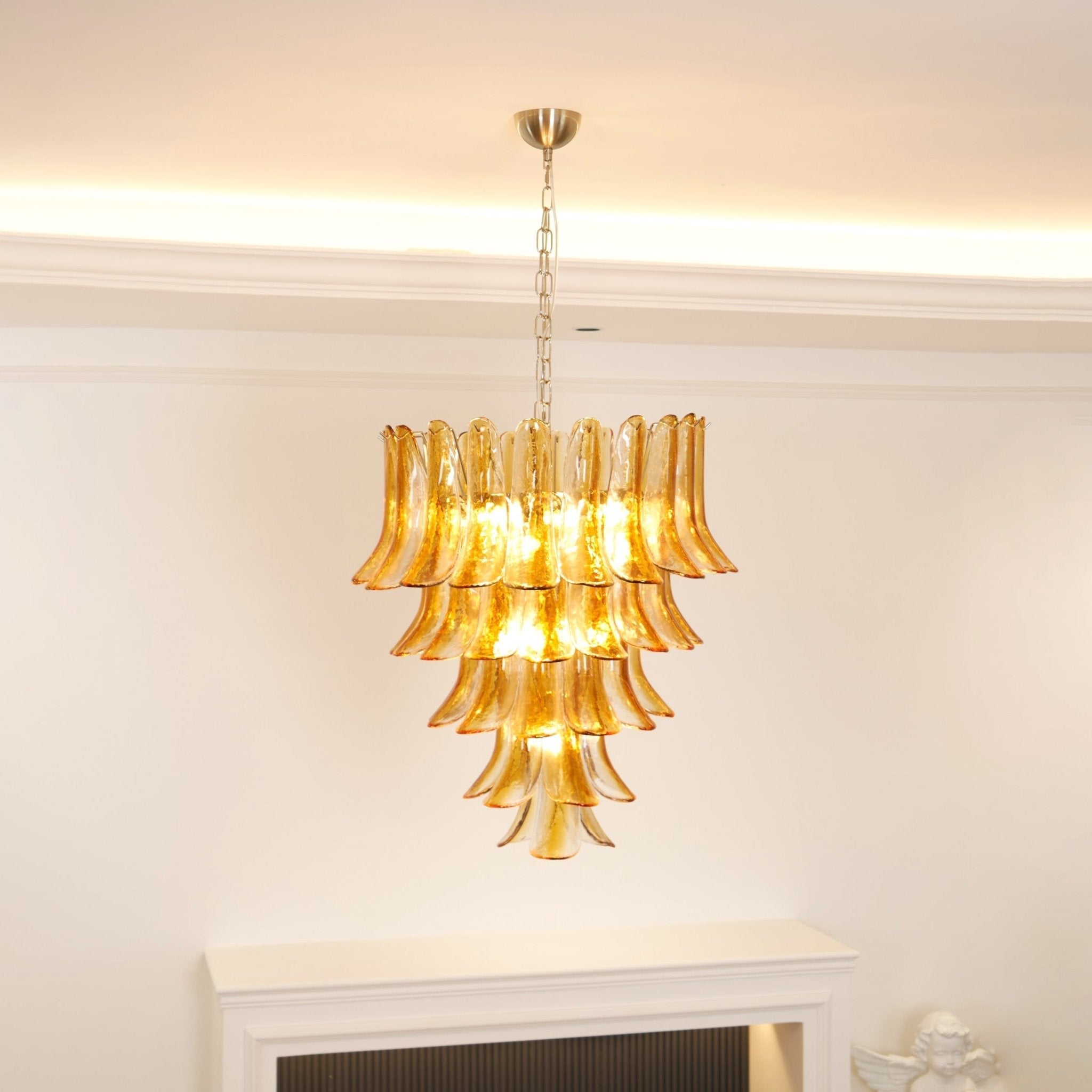 Aurora Chandelier Amber Lily Murano Glass Layered Centerpiece-Neutral Decor