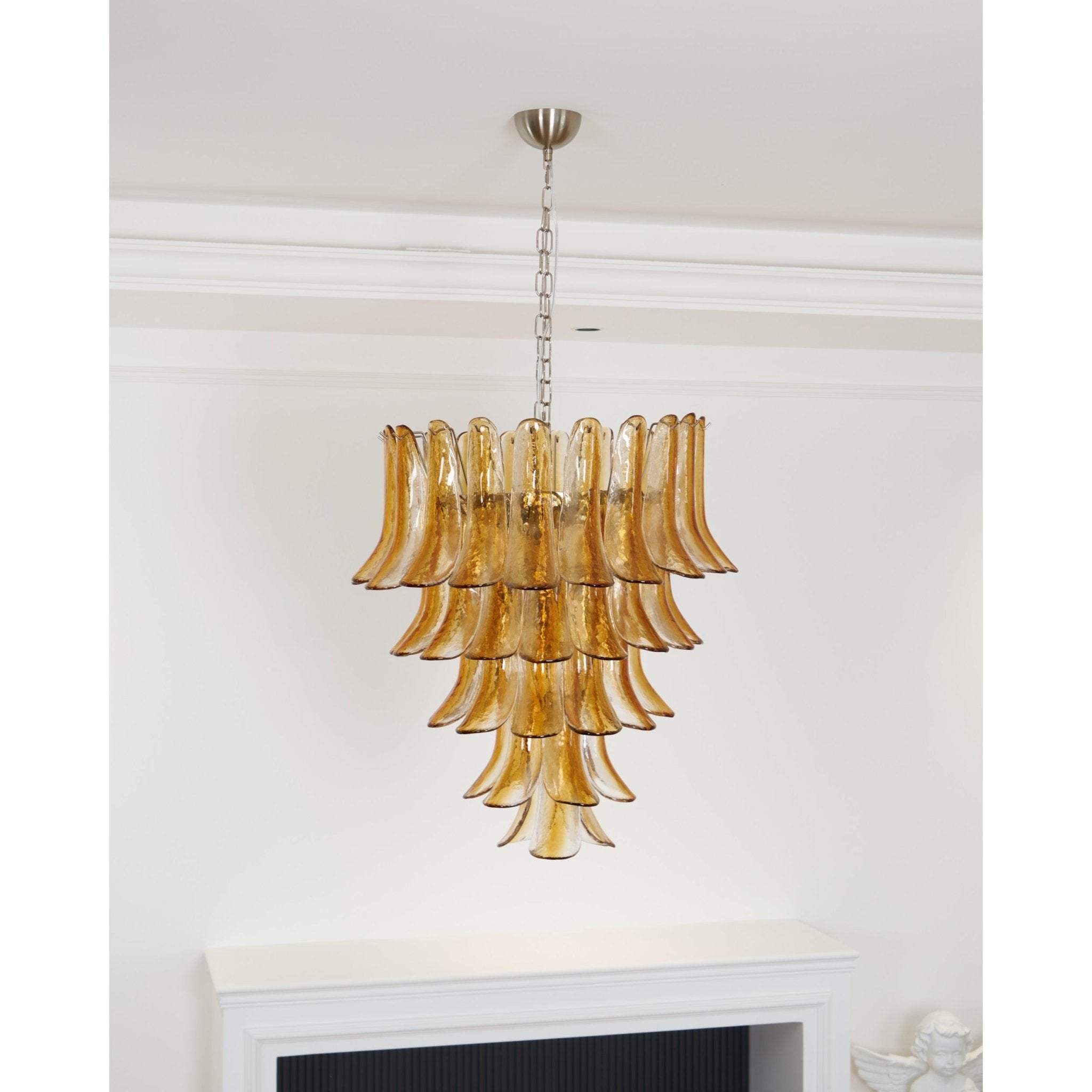 Aurora Chandelier Amber Lily Murano Glass Layered Centerpiece-Neutral Decor