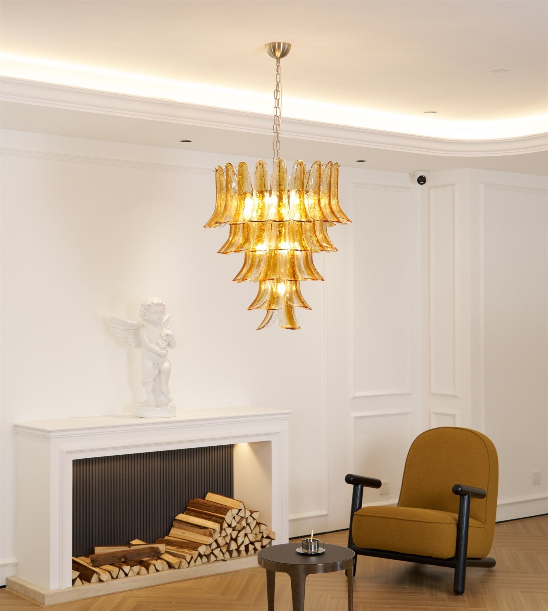 Aurora Chandelier Amber Lily Murano Glass Layered Centerpiece-Neutral Decor