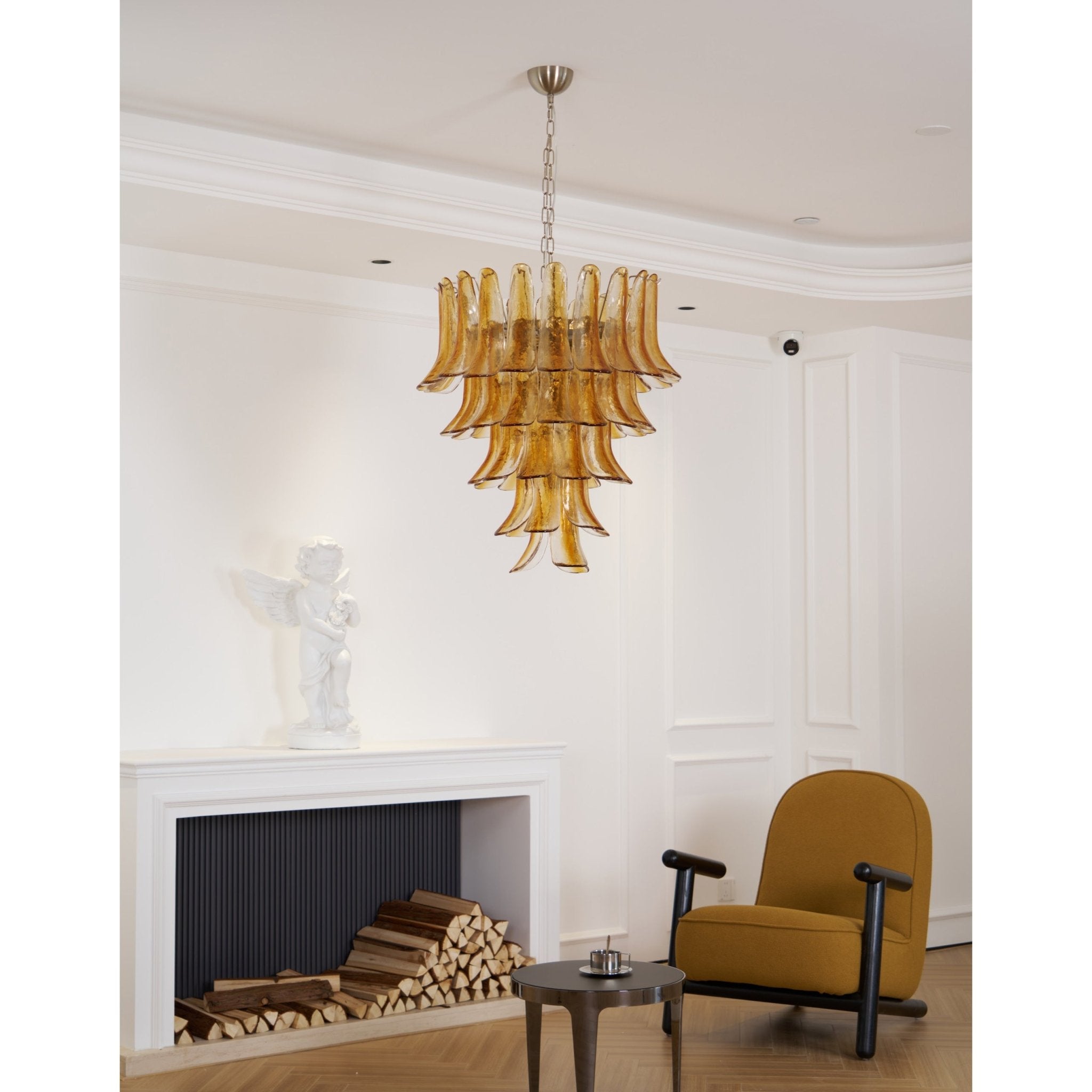 Aurora Chandelier Amber Lily Murano Glass Layered Centerpiece-Neutral Decor