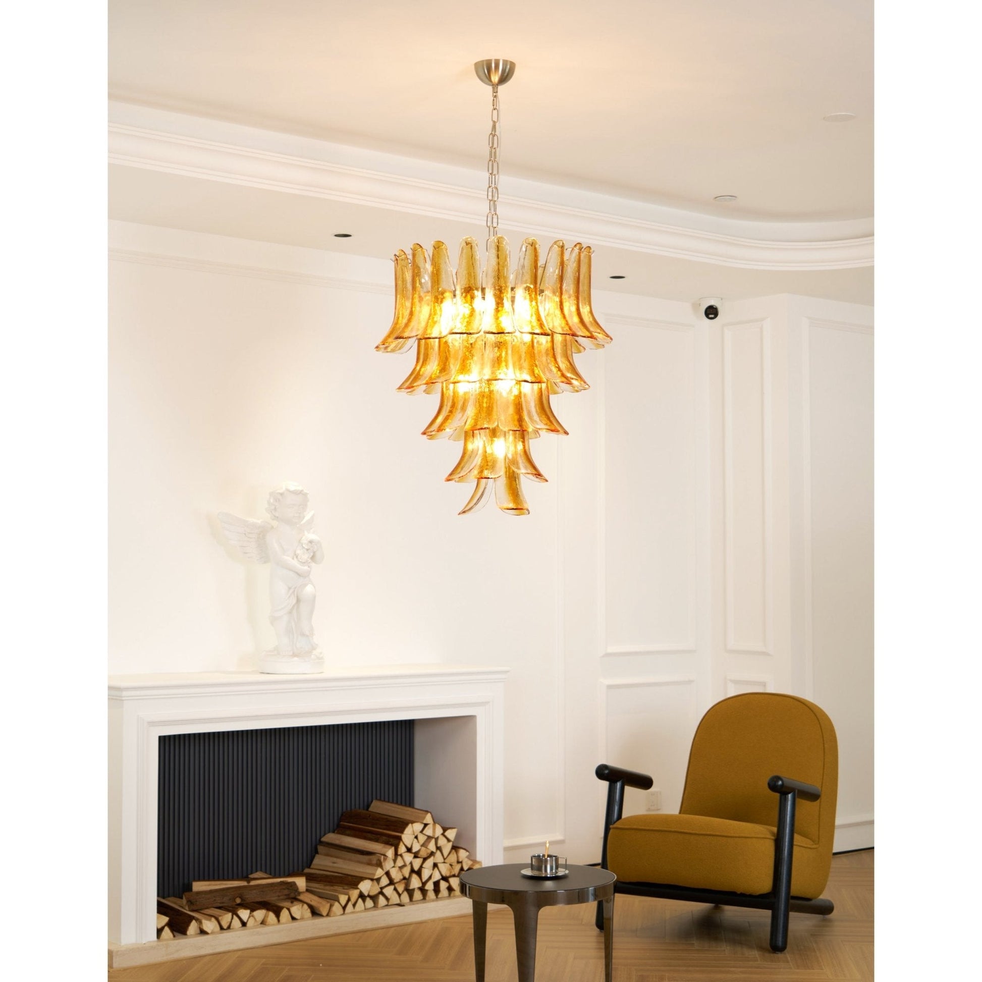 Aurora Chandelier Amber Lily Murano Glass Layered Centerpiece-Neutral Decor