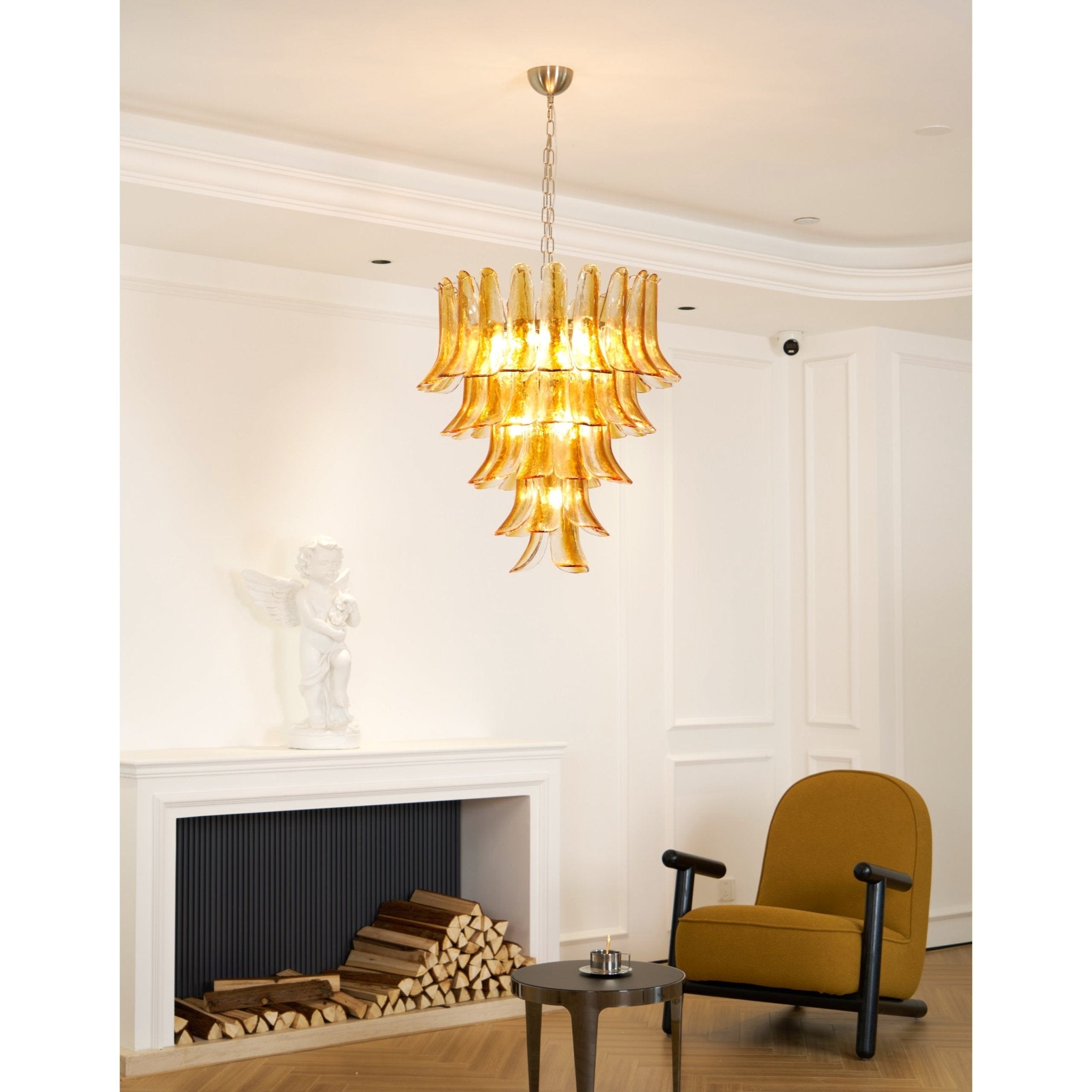 Aurora Chandelier Amber Lily Murano Glass Layered Centerpiece-Neutral Decor