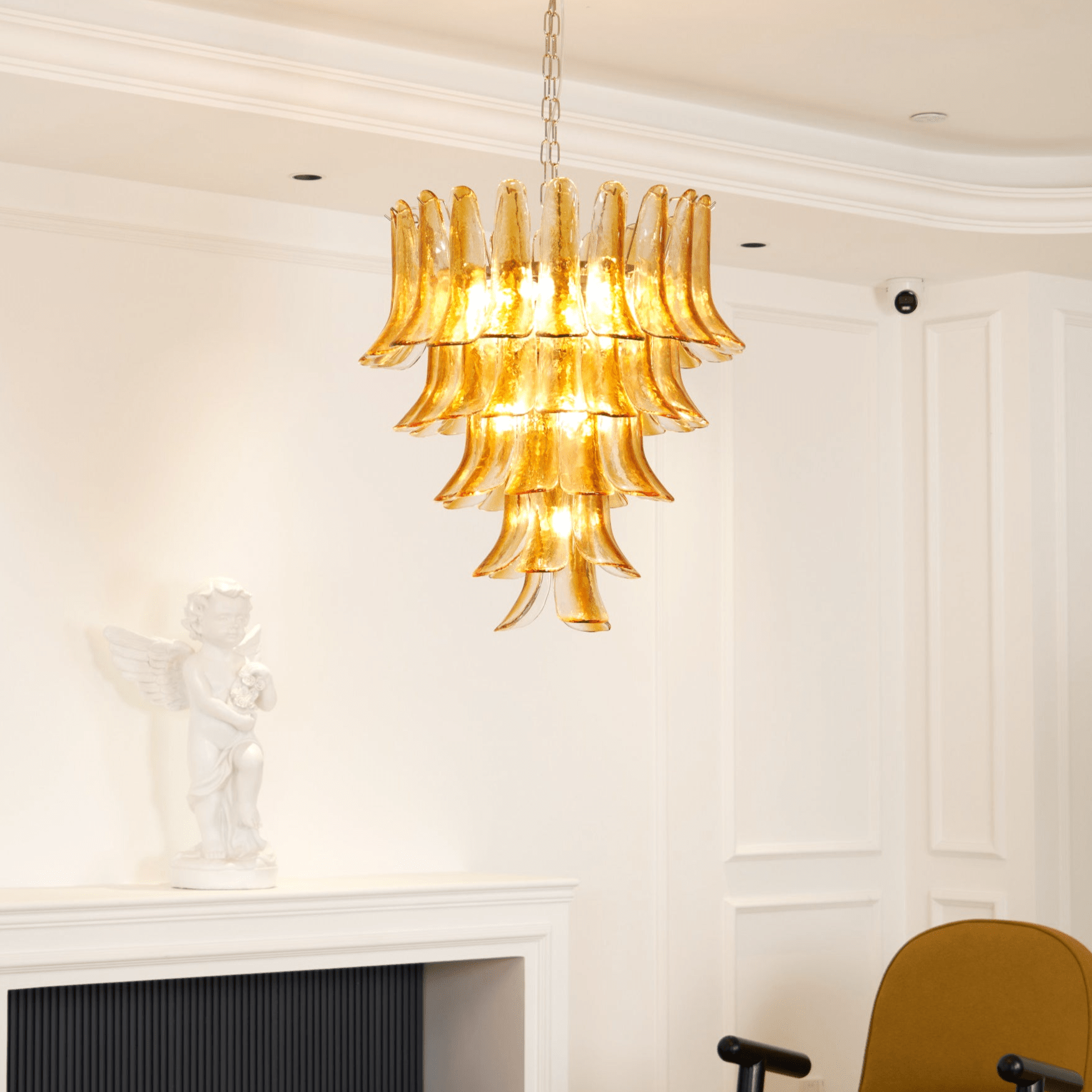 Aurora Chandelier Amber Lily Murano Glass Layered Centerpiece-Neutral Decor