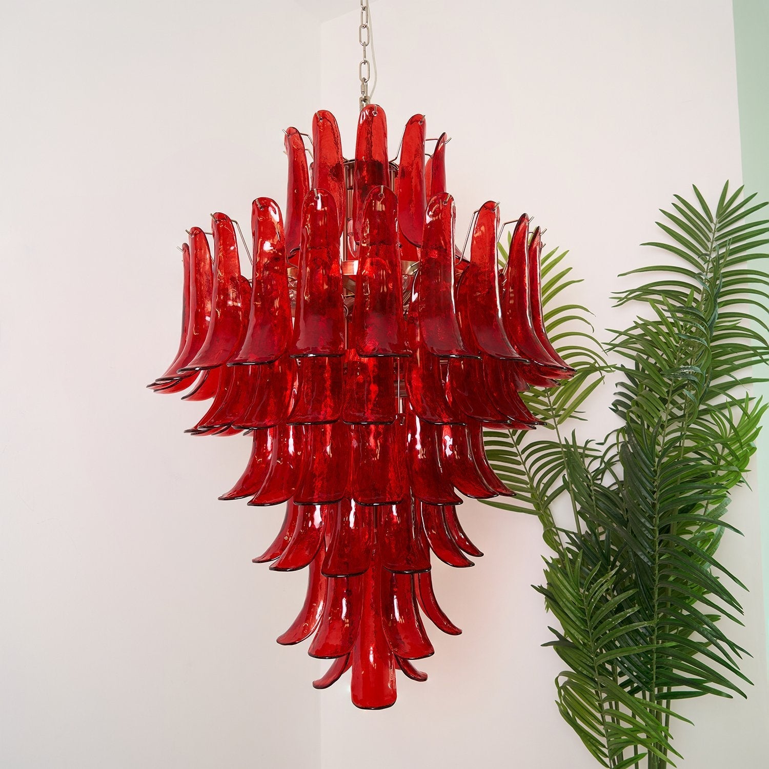 Aurora Chandelier Crimson Murano Petals Bold Art Glass-Neutral Decor