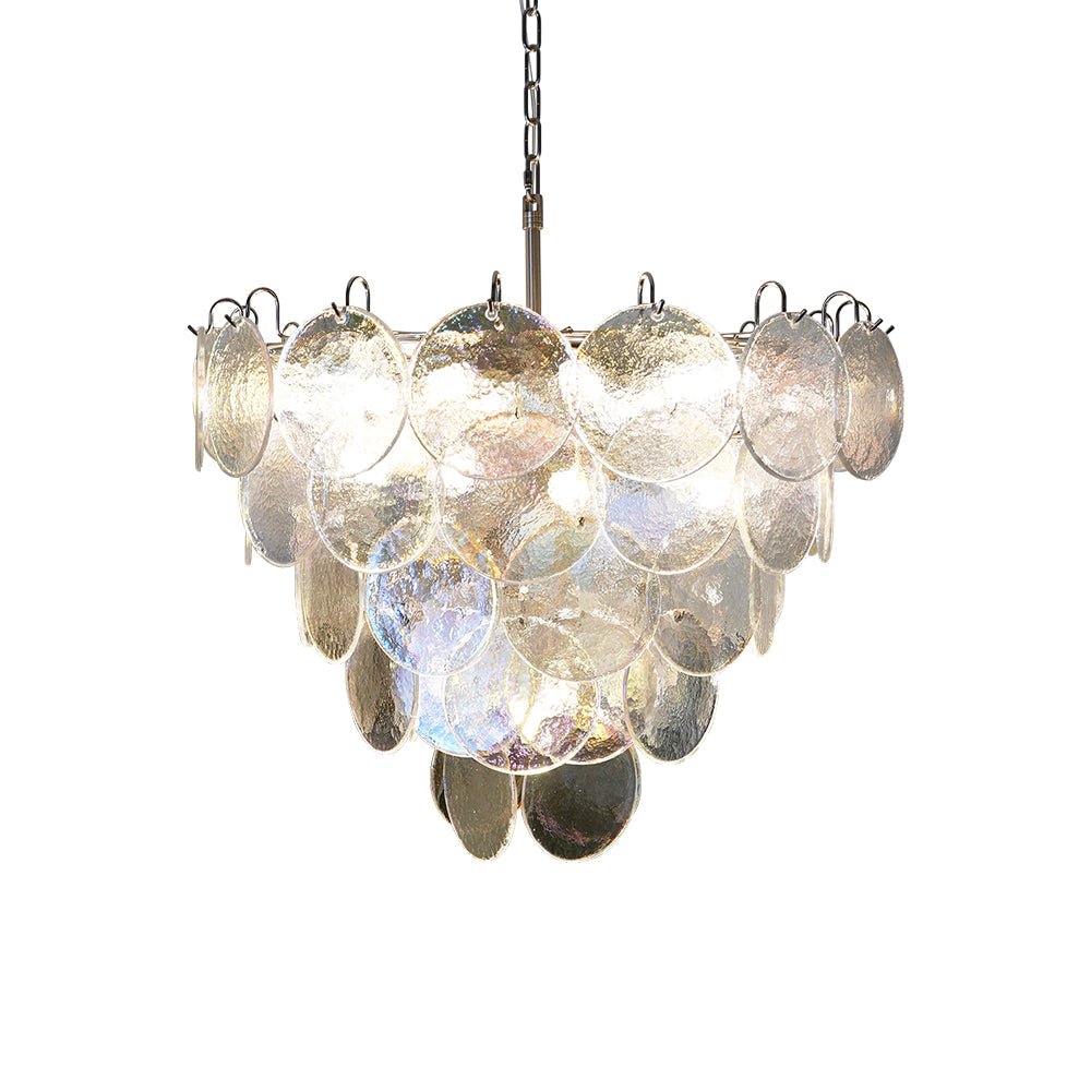 Aurora Chandelier Iridescent Murano Glass Disc-Neutral Decor