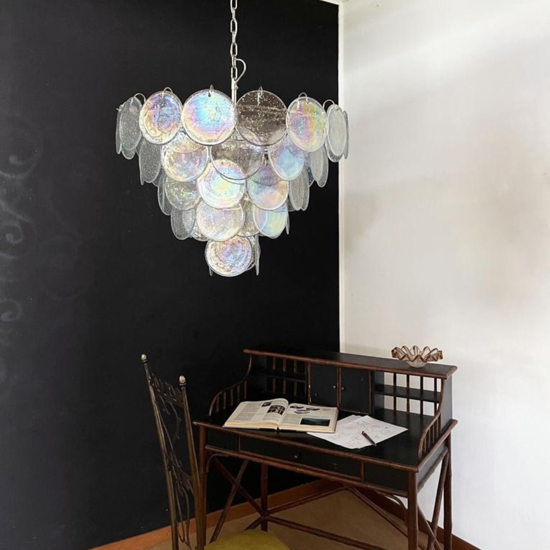 Aurora Chandelier Iridescent Murano Glass Disc-Neutral Decor