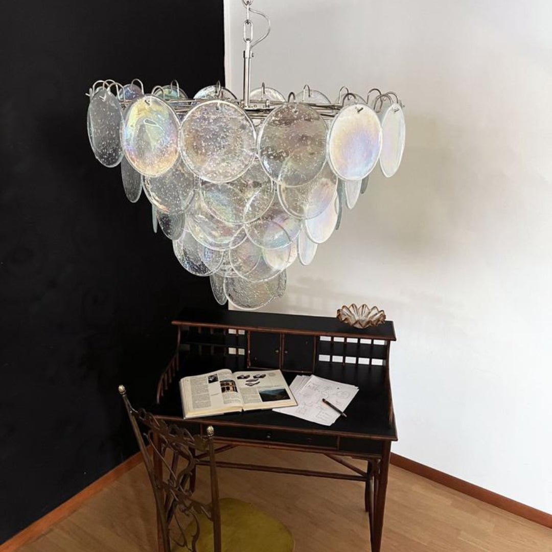Aurora Chandelier Iridescent Murano Glass Disc-Neutral Decor