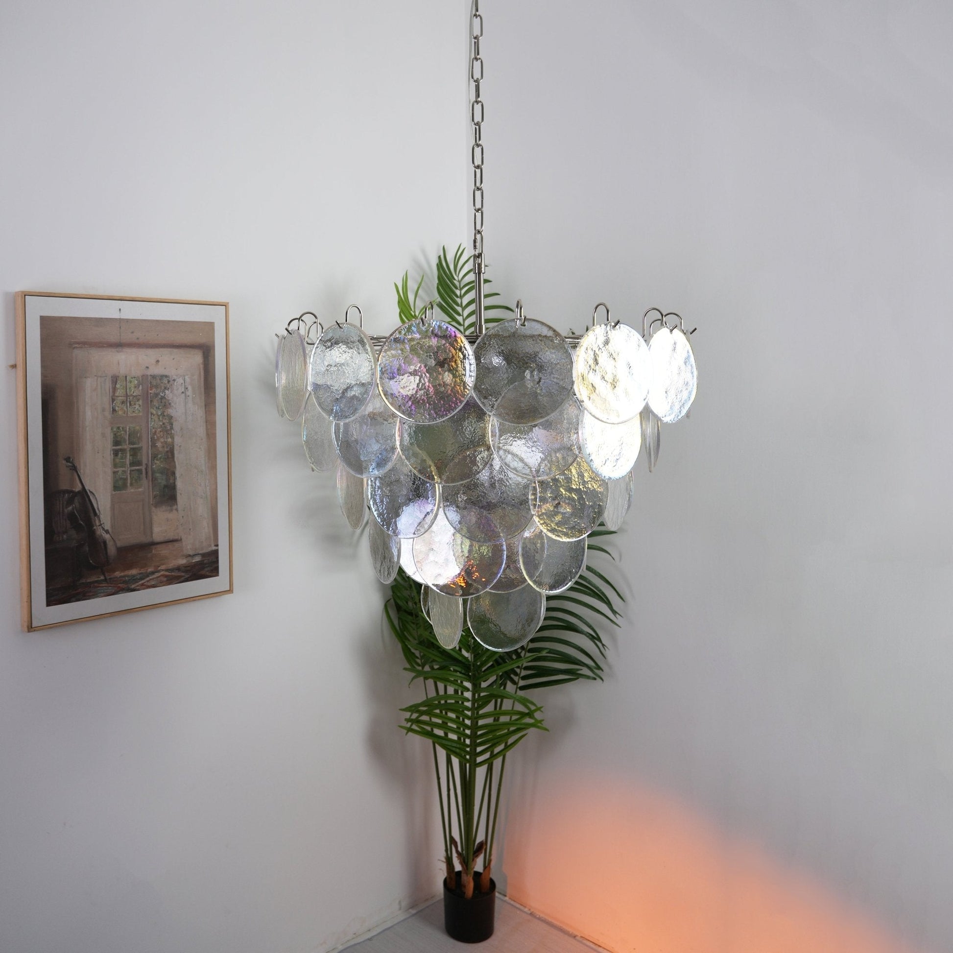 Aurora Chandelier Iridescent Murano Glass Disc-Neutral Decor
