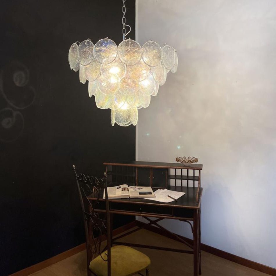 Aurora Chandelier Iridescent Murano Glass Disc-Neutral Decor