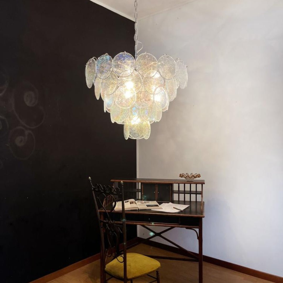 Aurora Chandelier Iridescent Murano Glass Disc-Neutral Decor