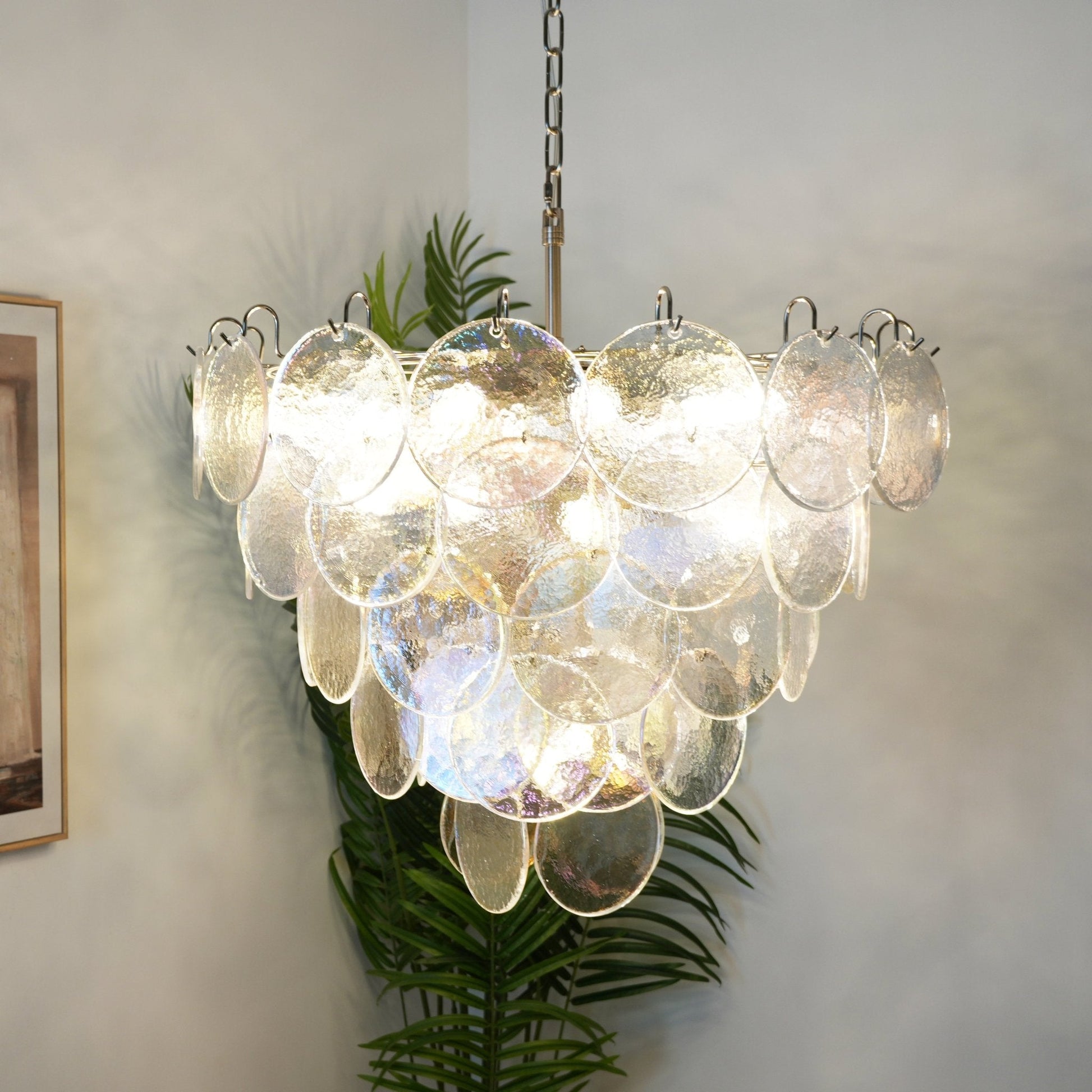 Aurora Chandelier Iridescent Murano Glass Disc-Neutral Decor