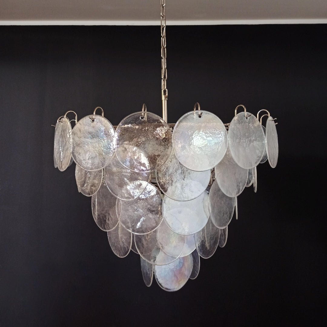 Aurora Chandelier Iridescent Murano Glass Disc-Neutral Decor