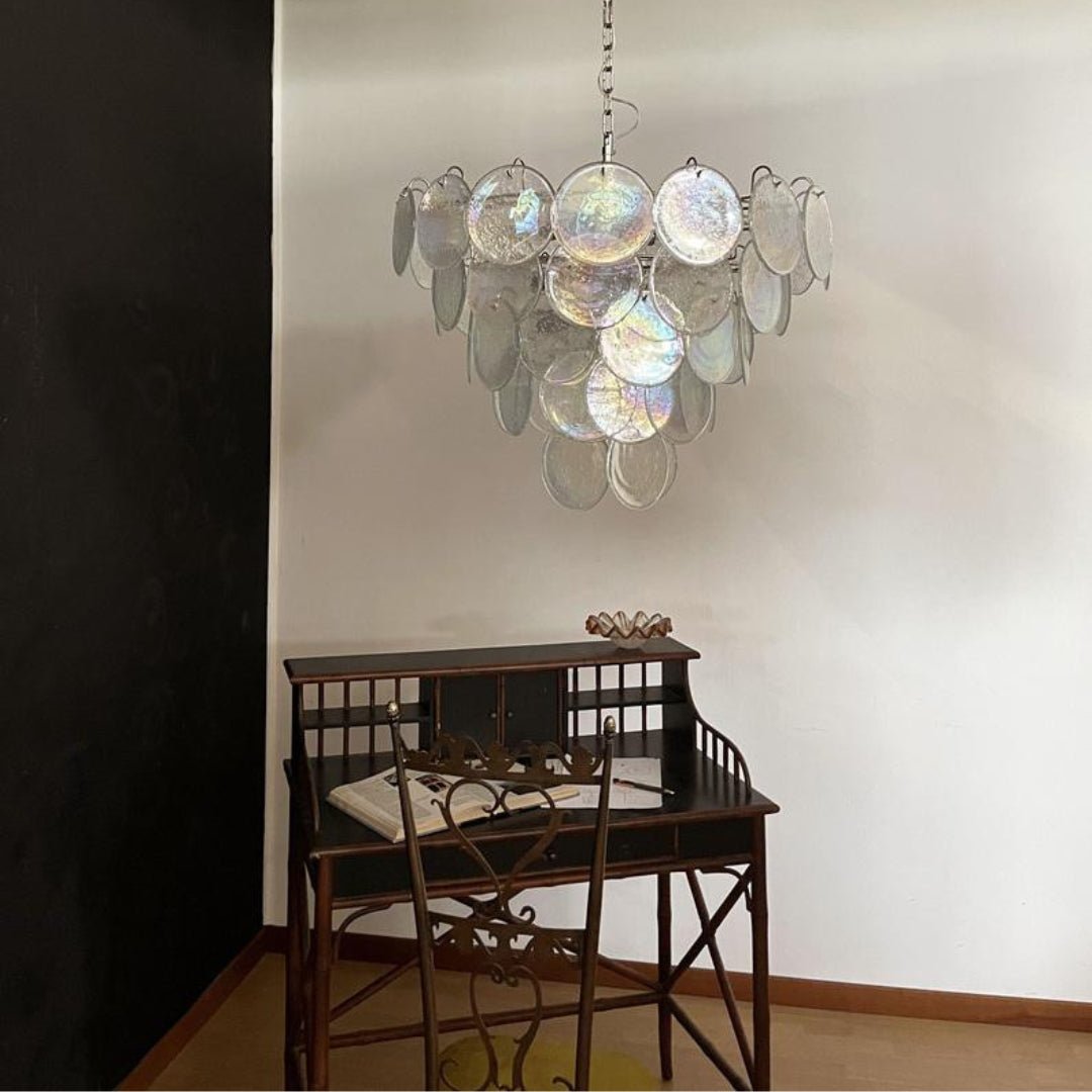 Aurora Chandelier Iridescent Murano Glass Disc-Neutral Decor