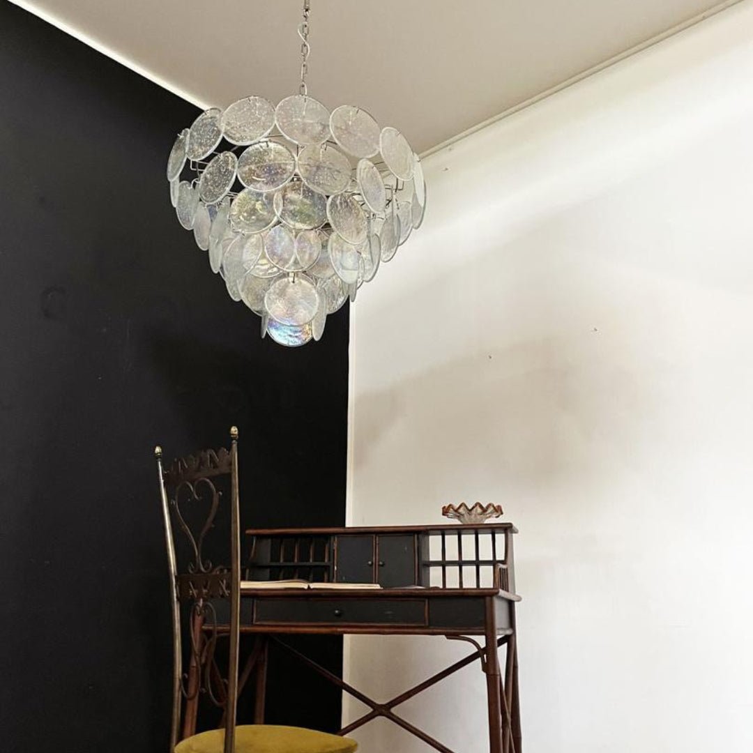 Aurora Chandelier Iridescent Murano Glass Disc-Neutral Decor