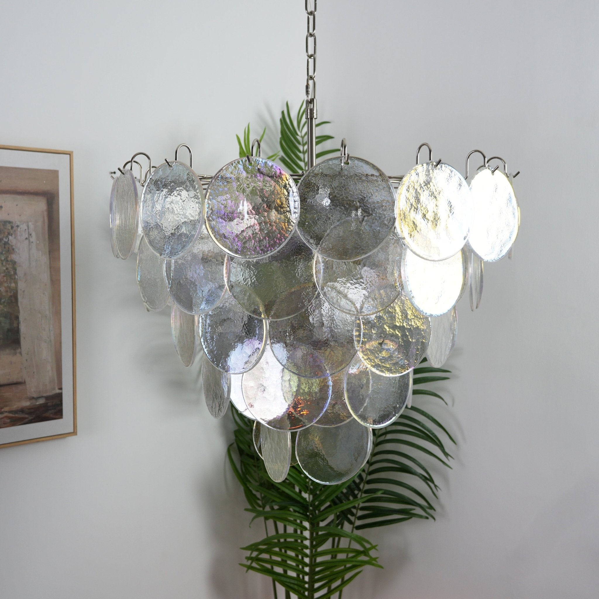 Aurora Chandelier Iridescent Murano Glass Disc-Neutral Decor