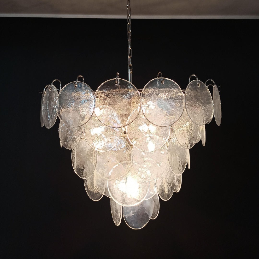 Aurora Chandelier Iridescent Murano Glass Disc-Neutral Decor