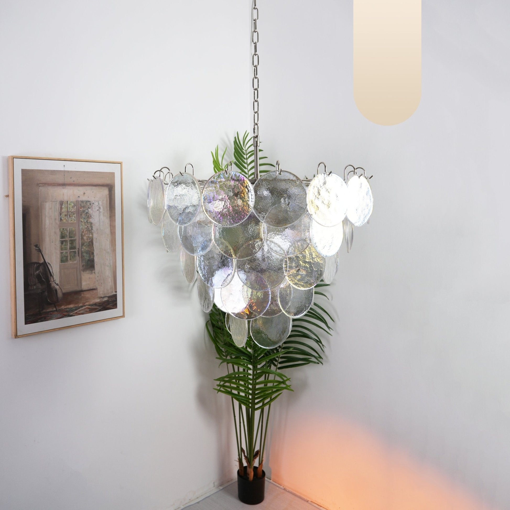 Aurora Chandelier Iridescent Murano Glass Disc-Neutral Decor