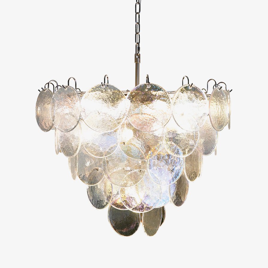 Aurora Chandelier Iridescent Murano Glass Disc-Neutral Decor