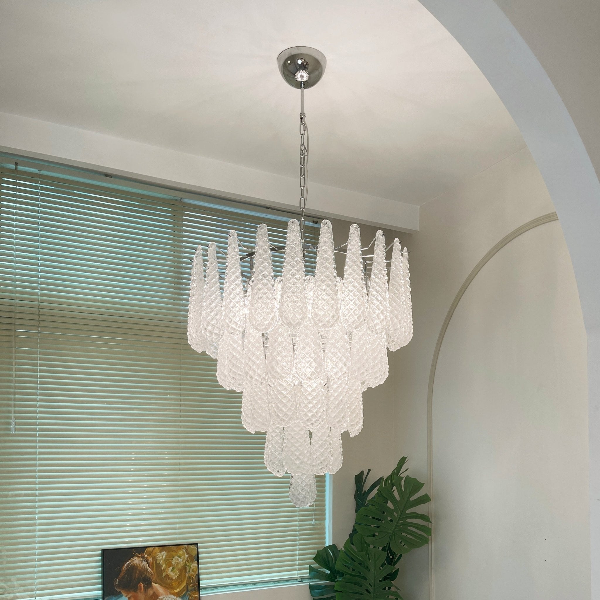 Aurora Chandelier Clear Murano Glass Dewdrop Layered-Neutral Decor