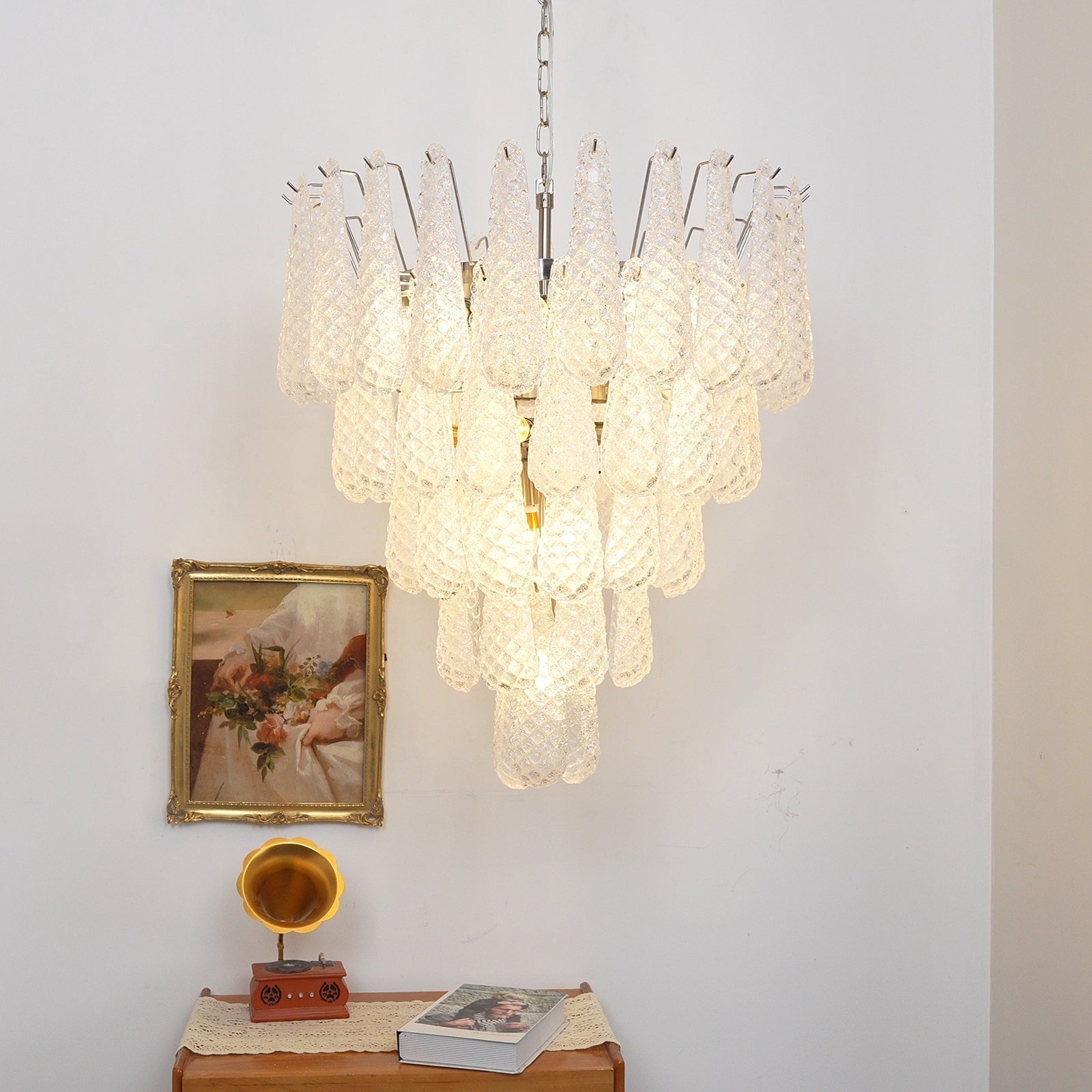 Aurora Chandelier Clear Murano Glass Dewdrop Layered-Neutral Decor