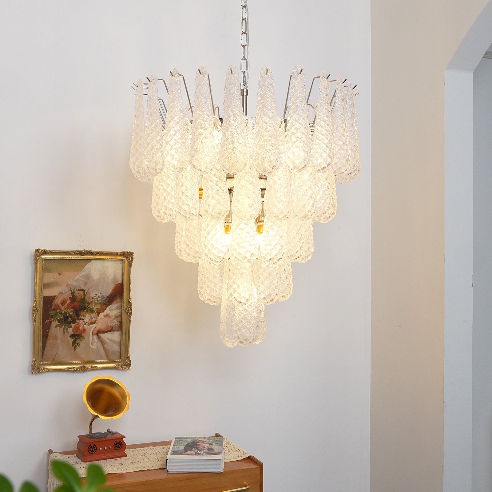 Aurora Chandelier Clear Murano Glass Dewdrop Layered-Neutral Decor