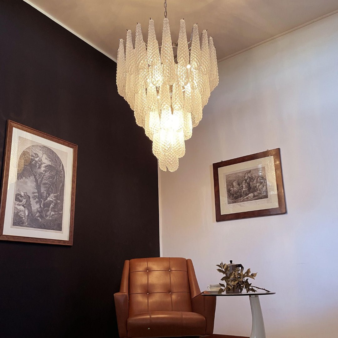 Aurora Chandelier Clear Murano Glass Dewdrop Layered-Neutral Decor