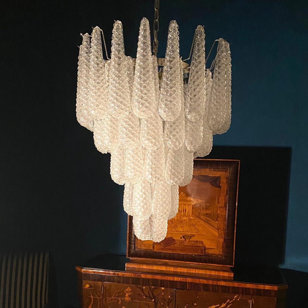 Aurora Chandelier Clear Murano Glass Dewdrop Layered-Neutral Decor