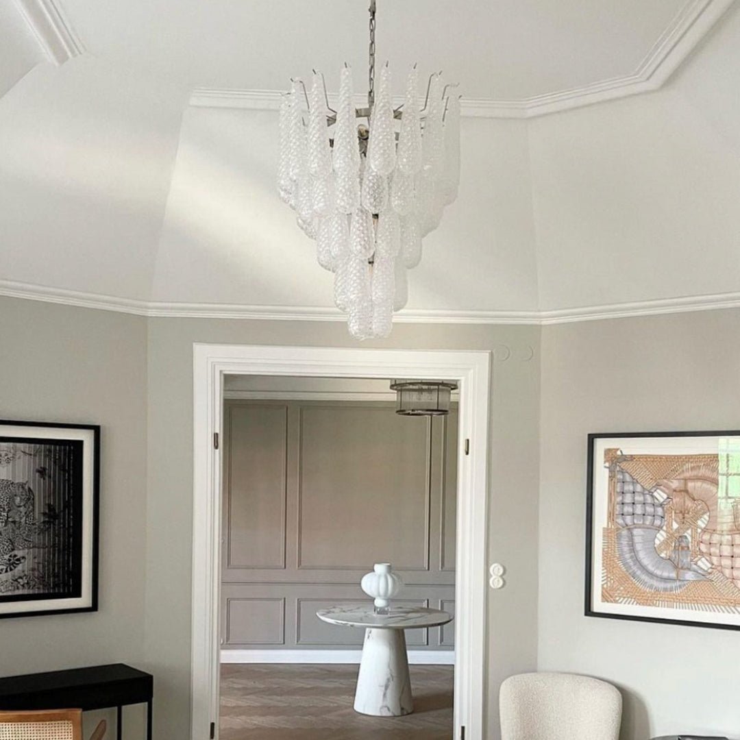 Aurora Chandelier Clear Murano Glass Dewdrop Layered-Neutral Decor