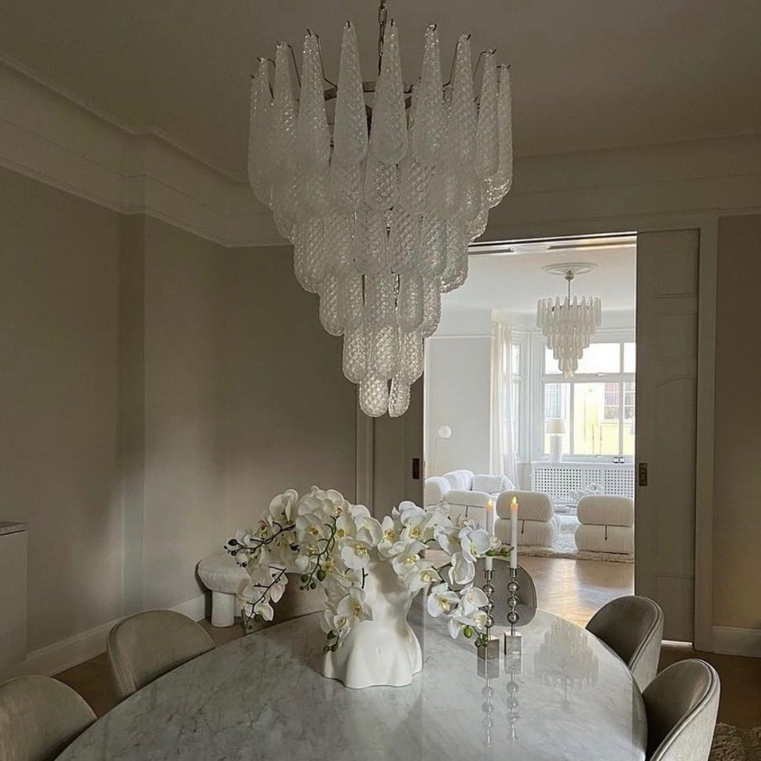 Aurora Chandelier Clear Murano Glass Dewdrop Layered-Neutral Decor