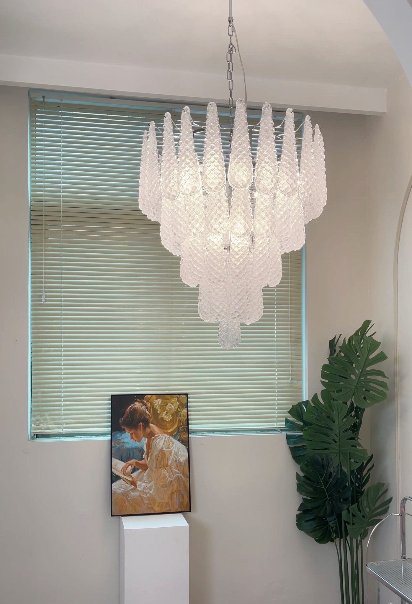 Aurora Chandelier Clear Murano Glass Dewdrop Layered-Neutral Decor
