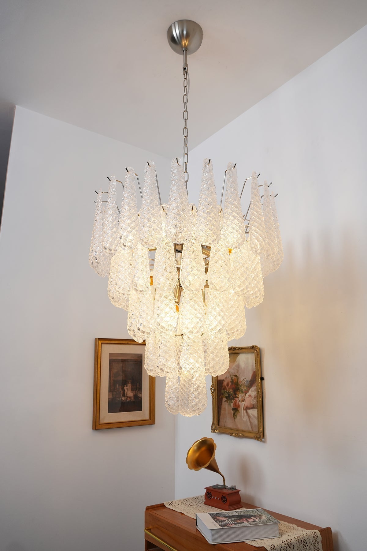 Aurora Chandelier Clear Murano Glass Dewdrop Layered-Neutral Decor