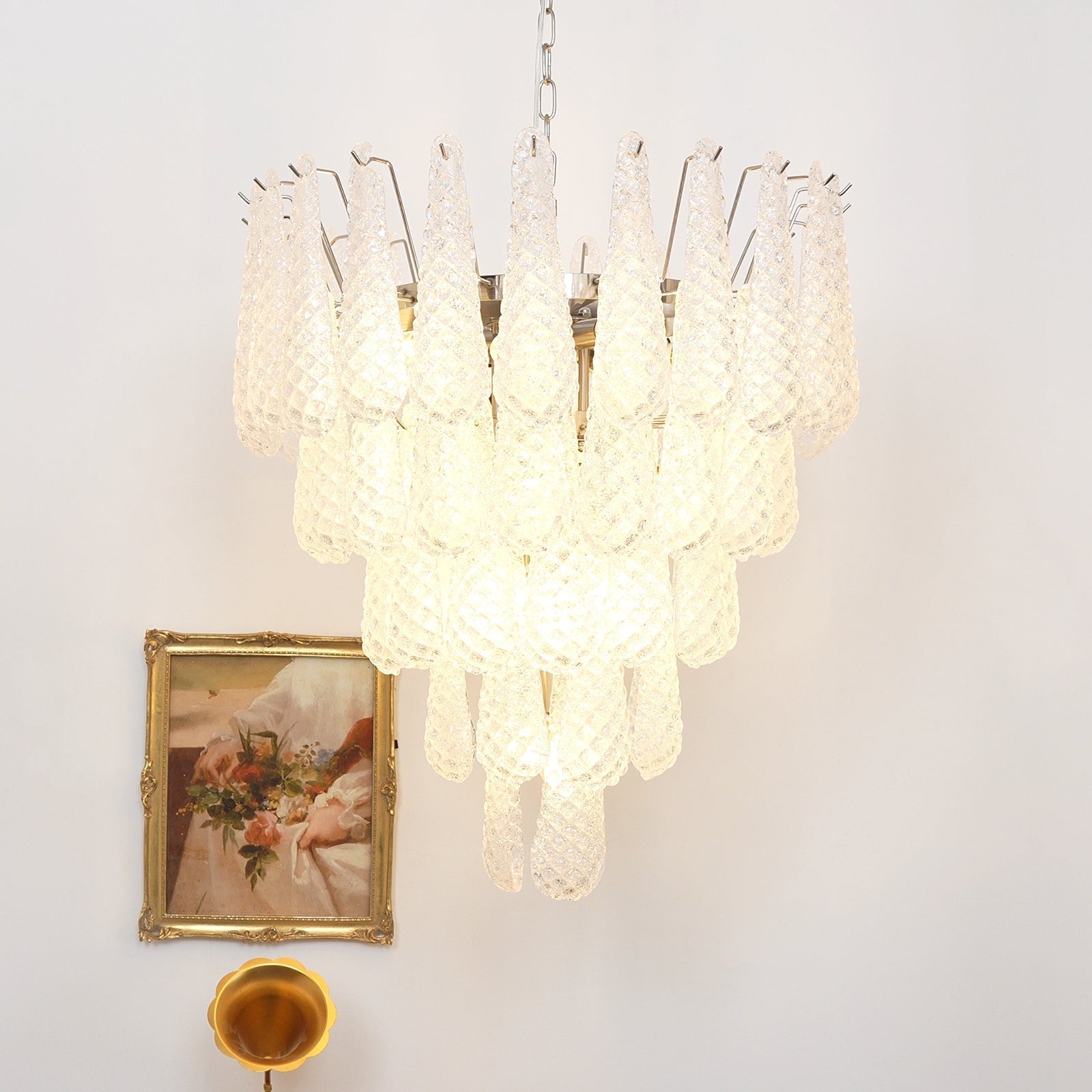 Aurora Chandelier Clear Murano Glass Dewdrop Layered-Neutral Decor