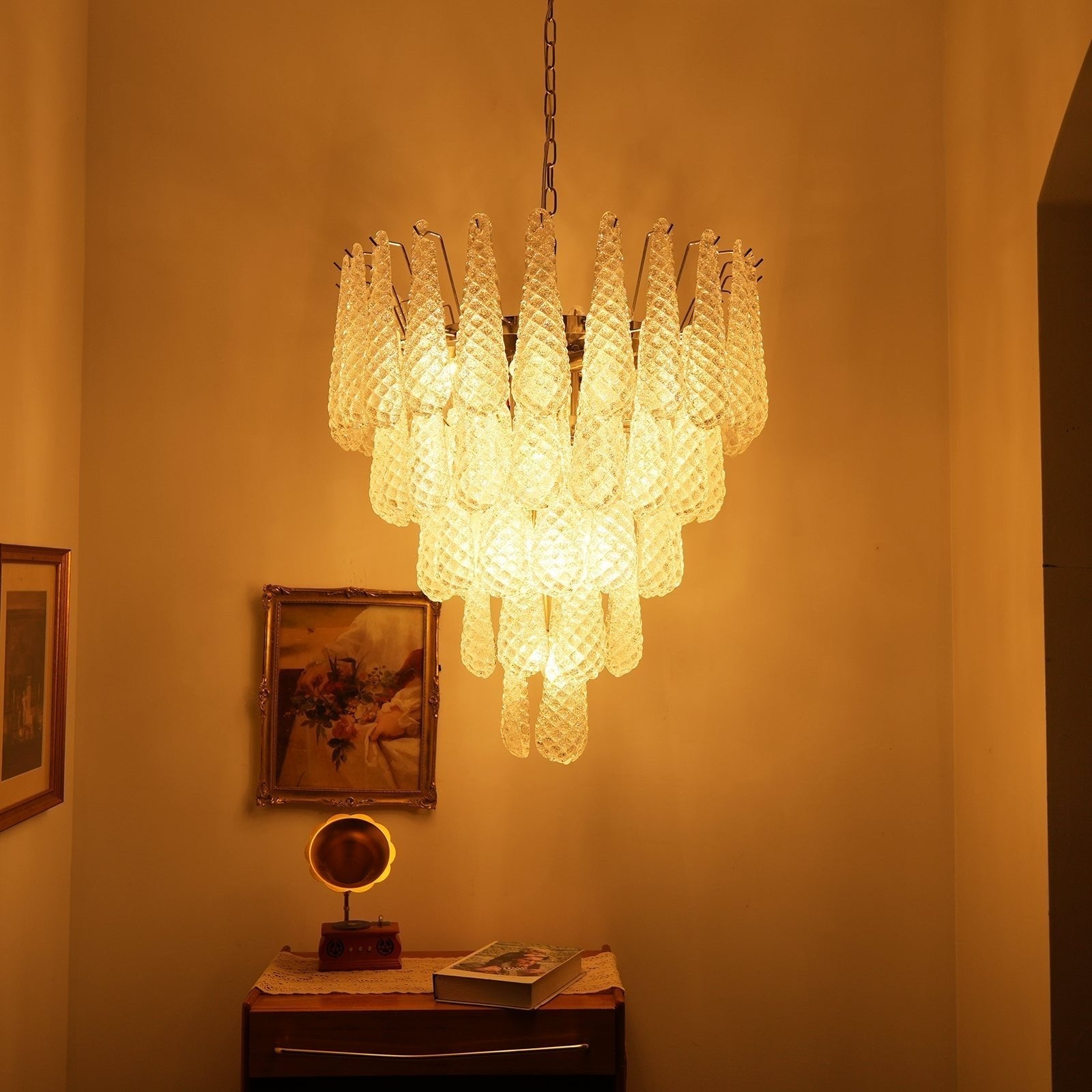 Aurora Chandelier Clear Murano Glass Dewdrop Layered-Neutral Decor
