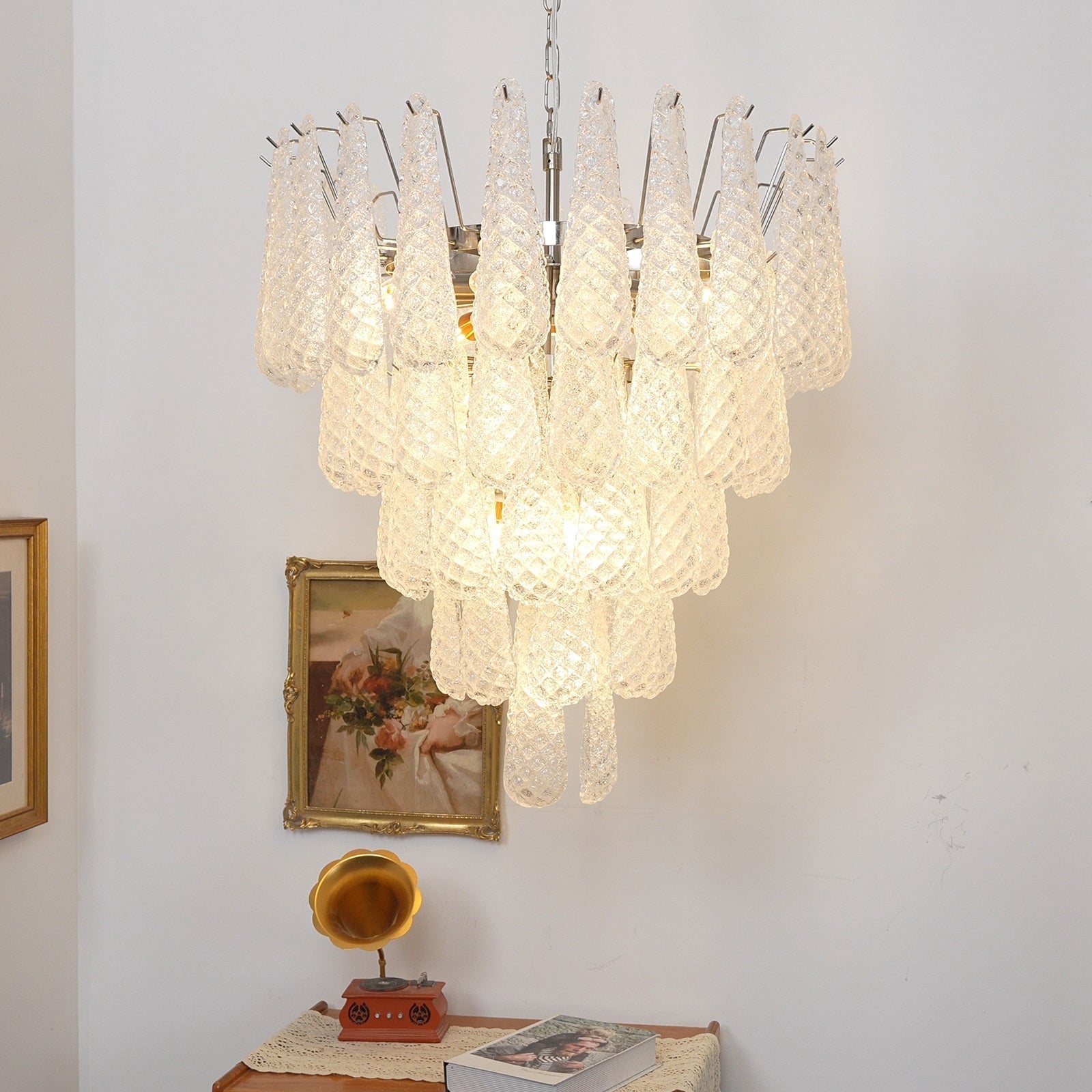 Aurora Chandelier Clear Murano Glass Dewdrop Layered-Neutral Decor