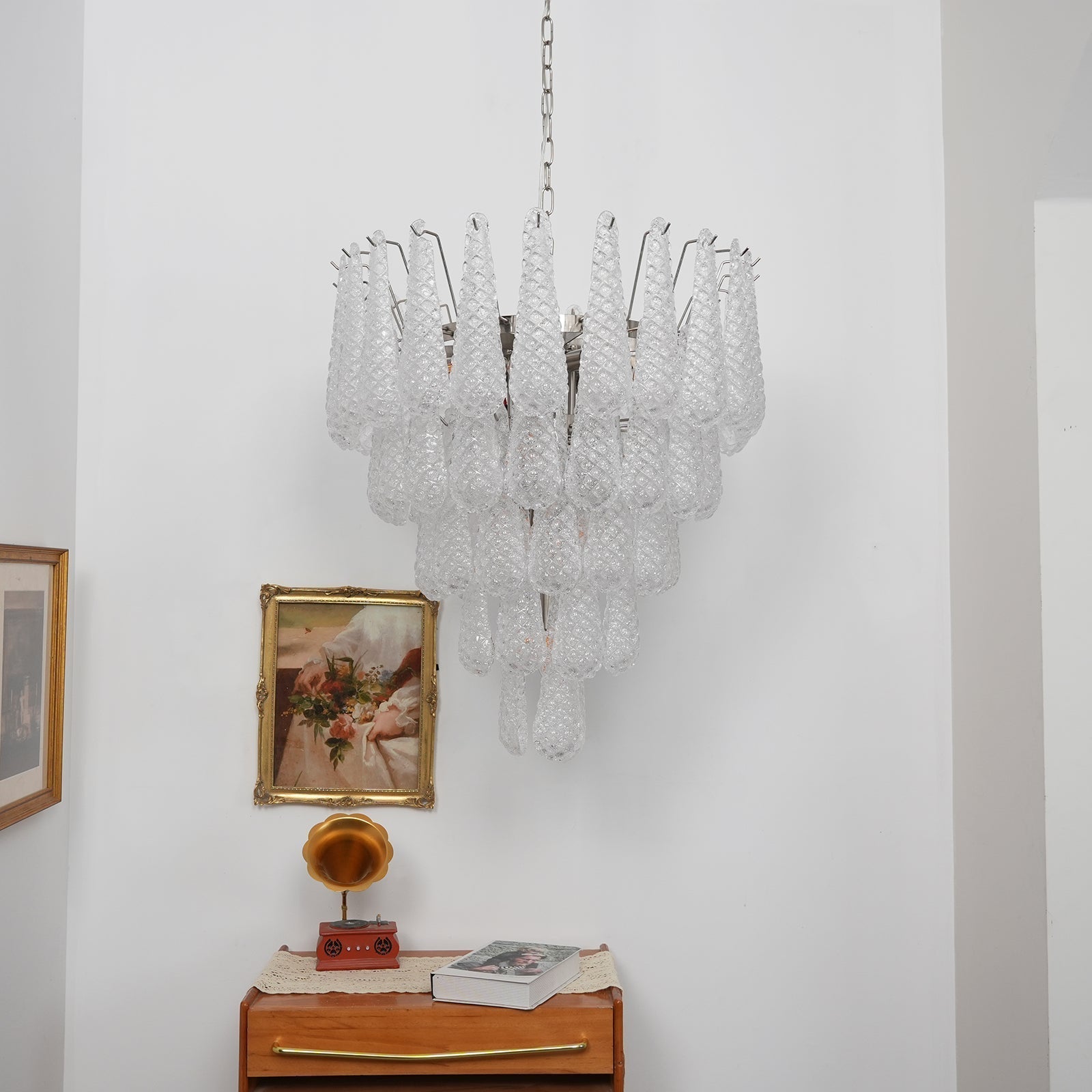 Aurora Chandelier Clear Murano Glass Dewdrop Layered-Neutral Decor