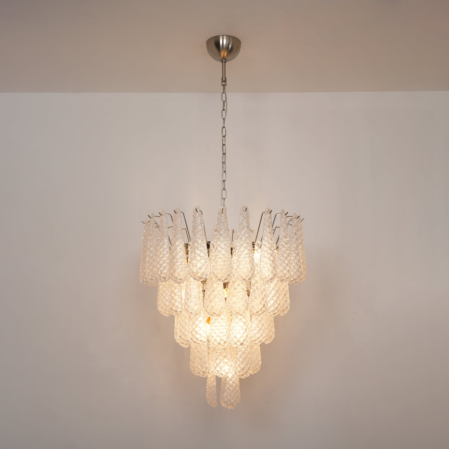 Aurora Chandelier Clear Droplets Murano Glass Waterfall Diamond-Neutral Decor