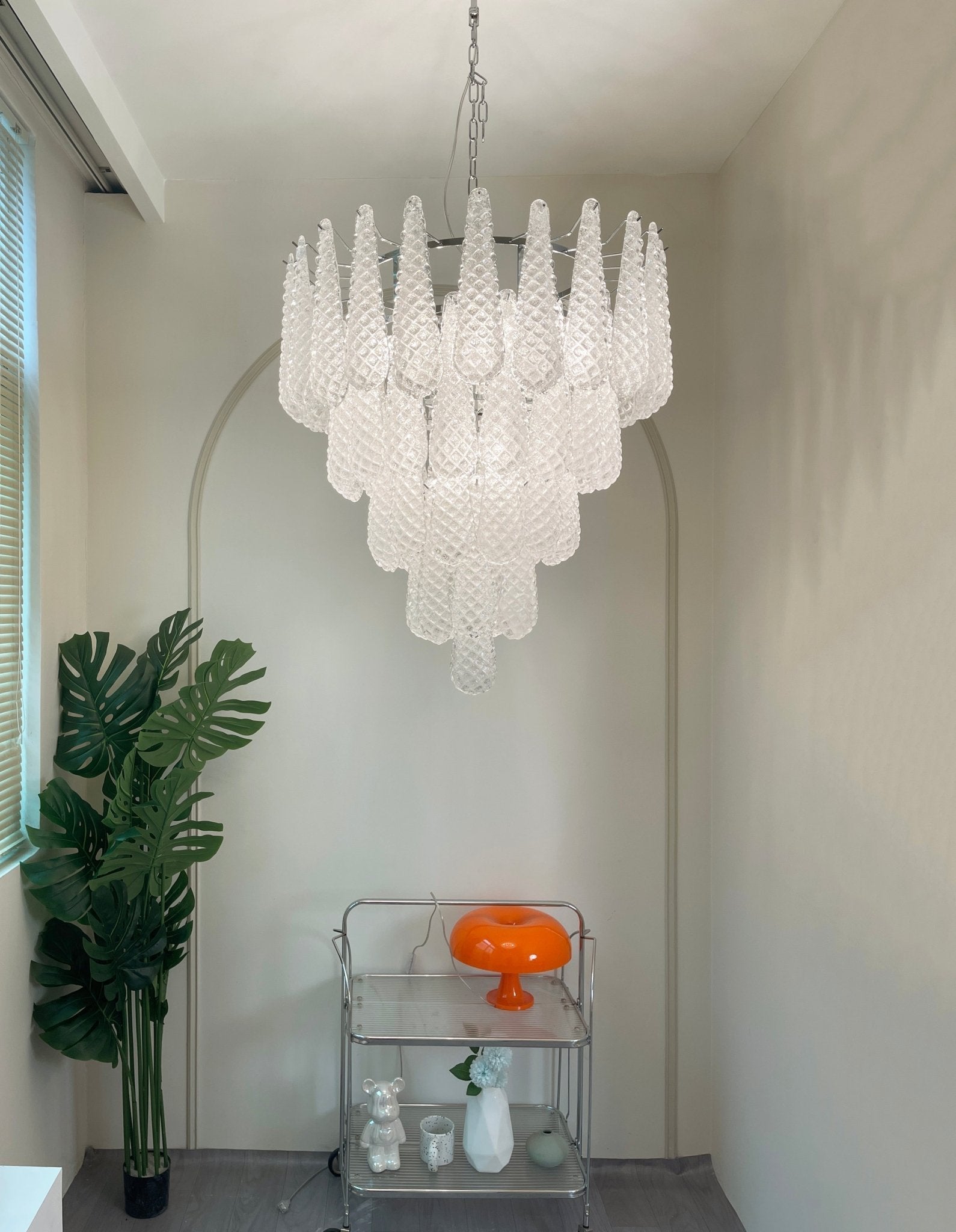 Aurora Chandelier Clear Droplets Murano Glass Waterfall Diamond-Neutral Decor