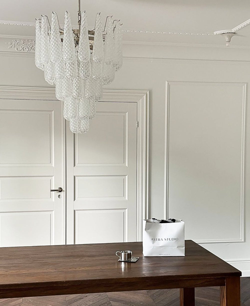 Aurora Chandelier Clear Droplets Murano Glass Waterfall Diamond-Neutral Decor