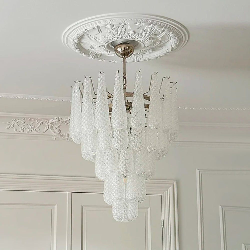 Aurora Chandelier Clear Droplets Murano Glass Waterfall Diamond-Neutral Decor