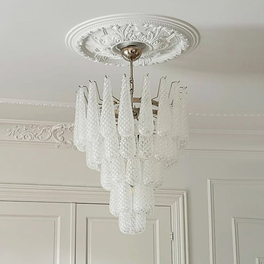 Aurora Chandelier Clear Droplets Murano Glass Waterfall Diamond-Neutral Decor