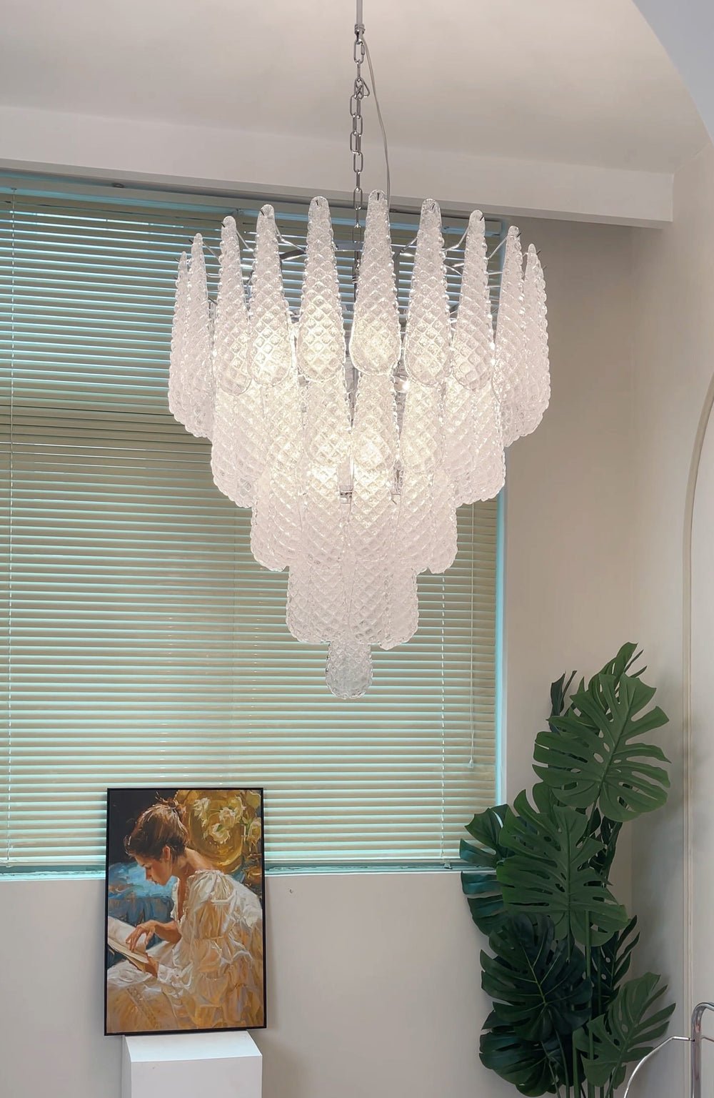 Aurora Chandelier Clear Droplets Murano Glass Waterfall Diamond-Neutral Decor