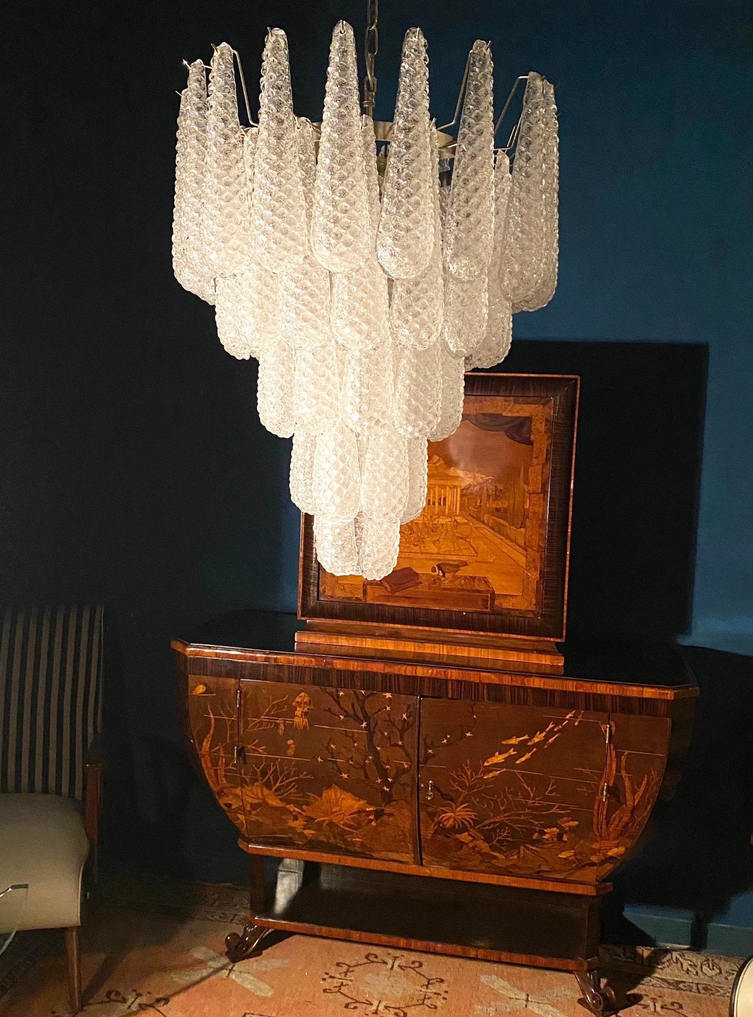 Aurora Chandelier Clear Droplets Murano Glass Waterfall Diamond-Neutral Decor