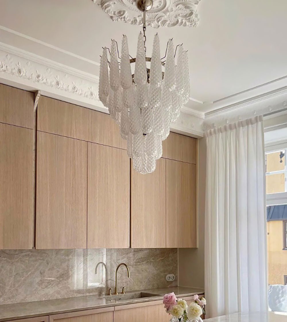 Aurora Chandelier Clear Droplets Murano Glass Waterfall Diamond-Neutral Decor