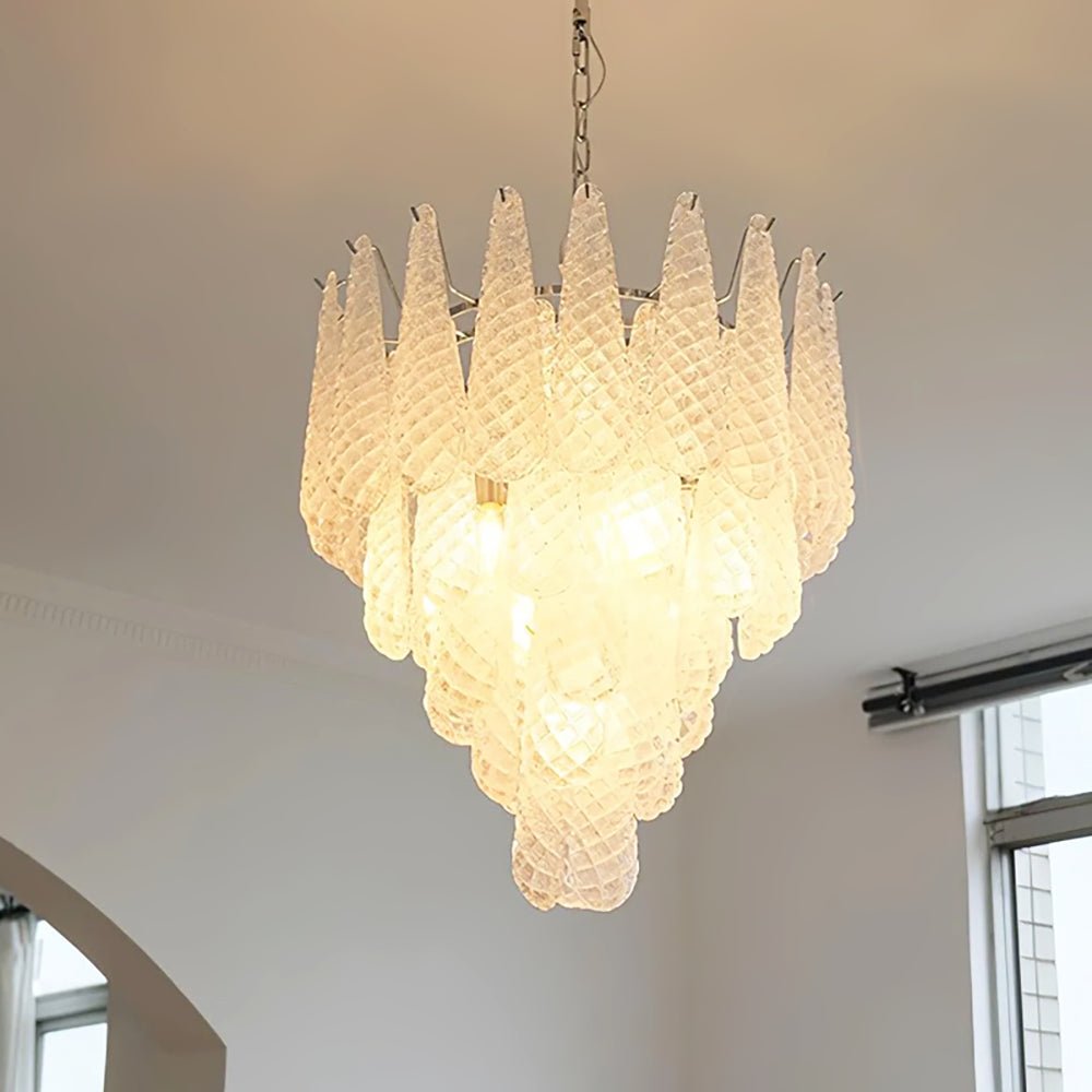 Aurora Chandelier Clear Droplets Murano Glass Waterfall Diamond-Neutral Decor